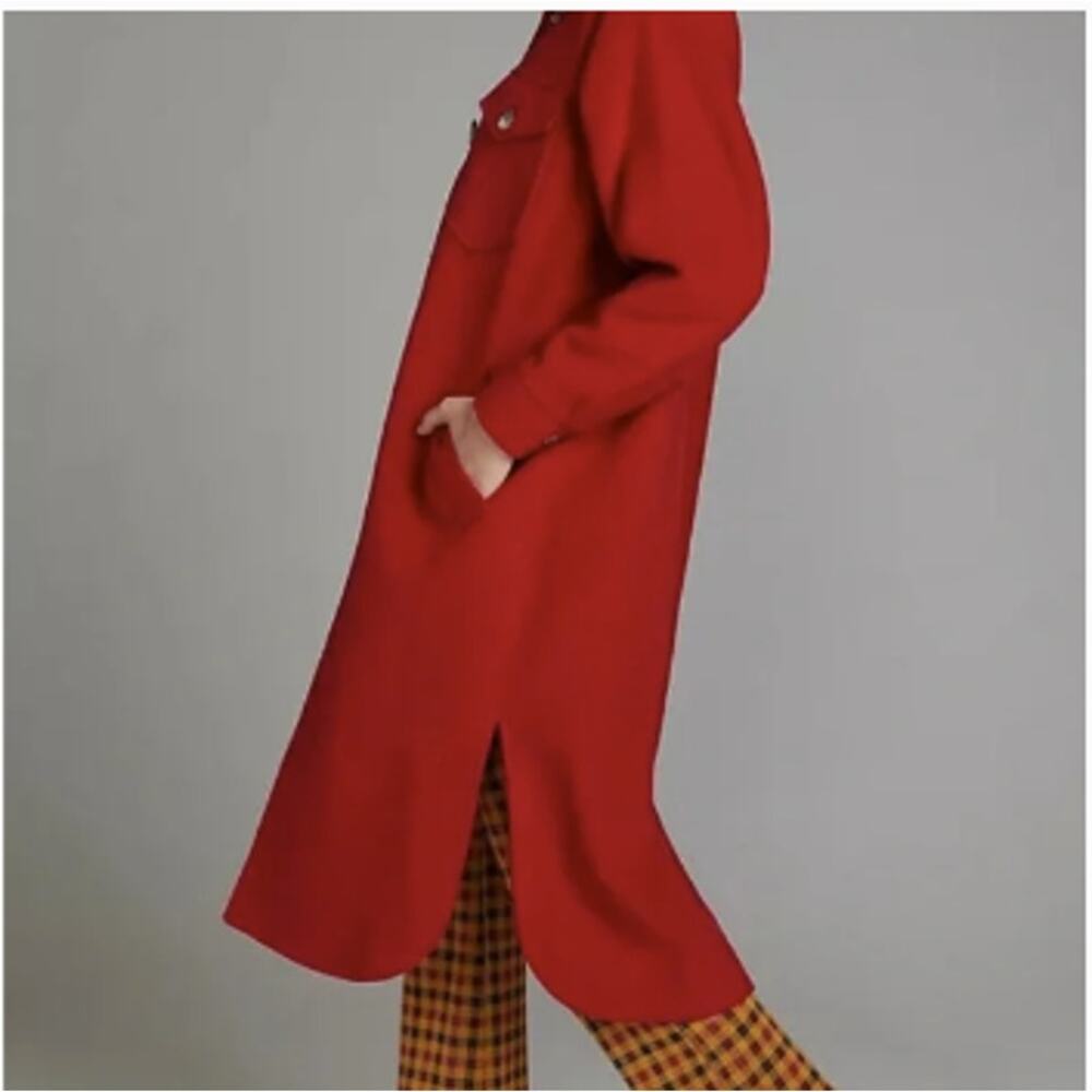 Anthropologie Red Coat with Leopard Collar - Picture 2 of 10